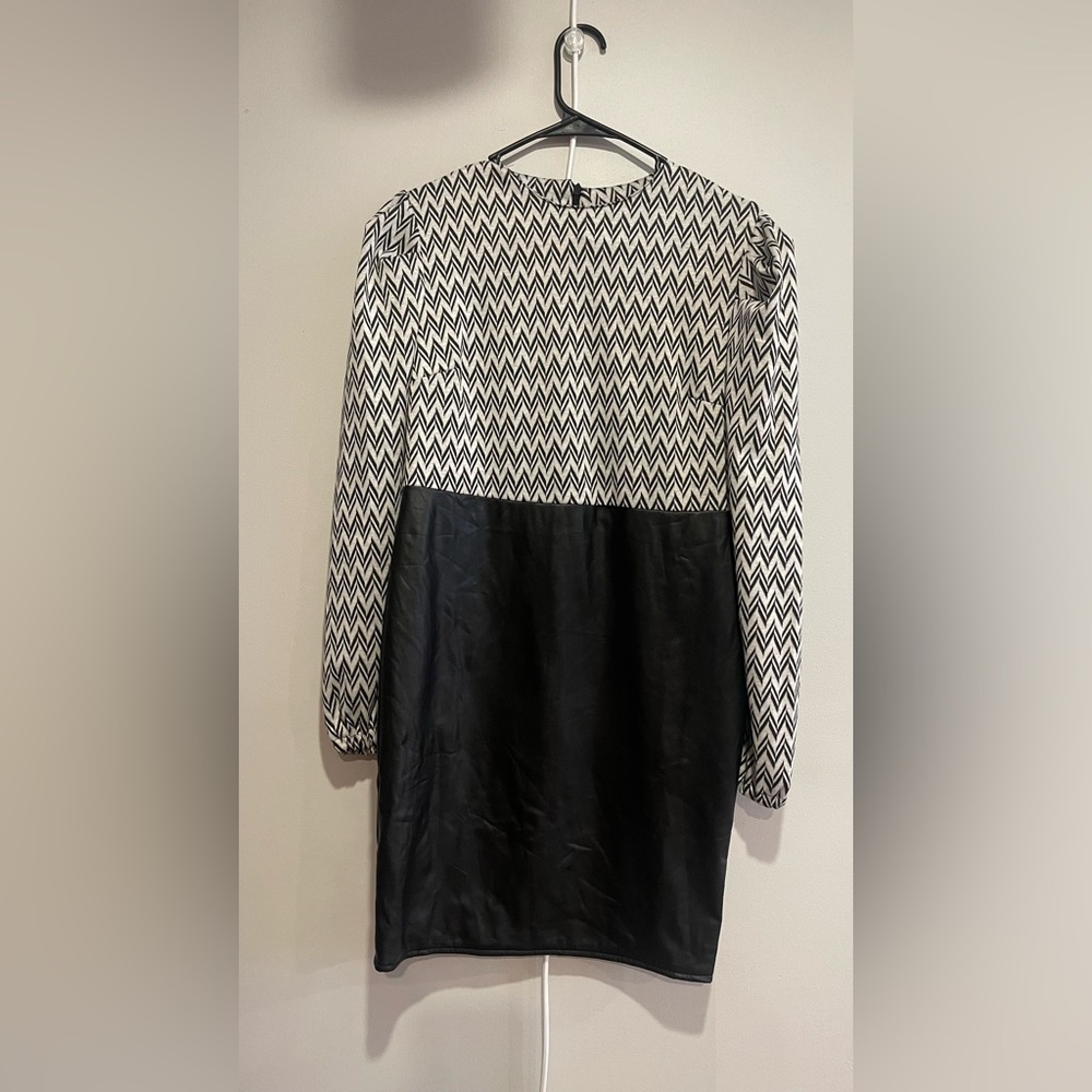Dress with leather skirt